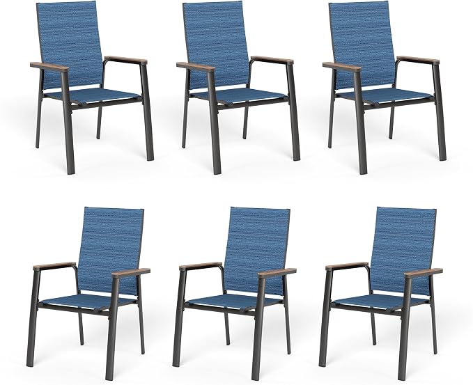 Sophia & William Patio Dining Chairs Set of 6, Stackable Aluminuum Frame | Blue textilene, Weather-resistant, light-weight & space-saving, Breathable & quick-drying, Outdoor deck backyard porch