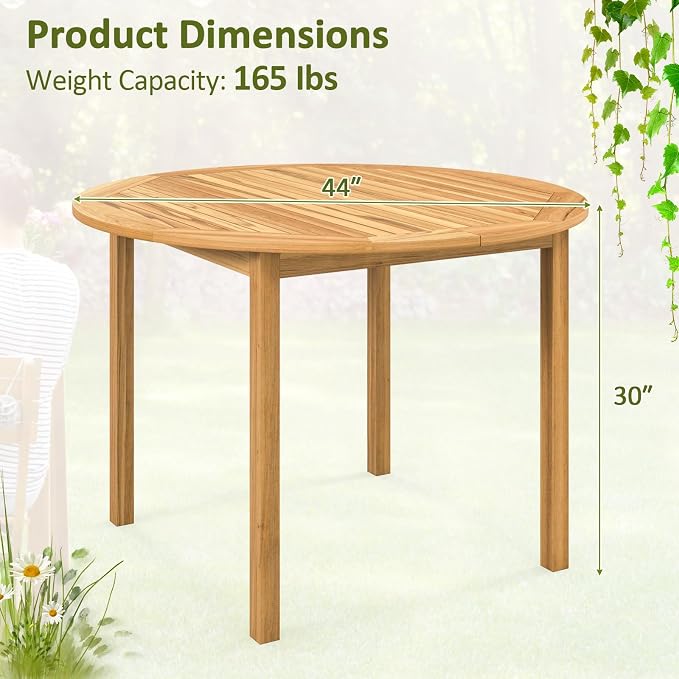 SlickBlue Round Patio Dining Table for 4, Acacia Wood, Indoor and Outdoor Use