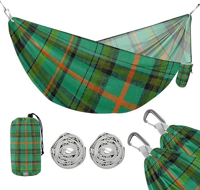 Retro Buffalo Plaid Checked Green 330lb Capacity Camping Hammocks Cloth Hammock for Outside Patio Garden hamaca con soporte para adultos