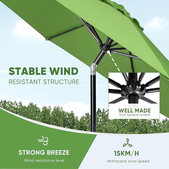 Tempera 10ft Patio Market Outdoor Table Umbrella with Push Button Tilt and Crank,Large Sun Umbrella with Sturdy Pole&Fade Resistant Canopy,Easy to Set,Green