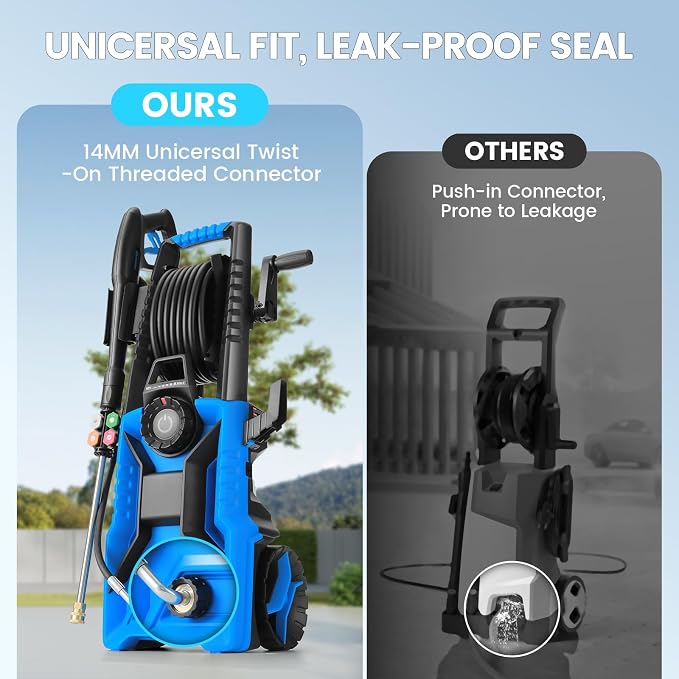 5000 PSI Adjustable Electric Pressure Washer, 2026 New Power Washer Pressure Adjustable (2500PSI-5000PSI) with 33ft Pressure Hose, 4 Nozzle and Detergent Tank for Cars, Upgraded Light Blue