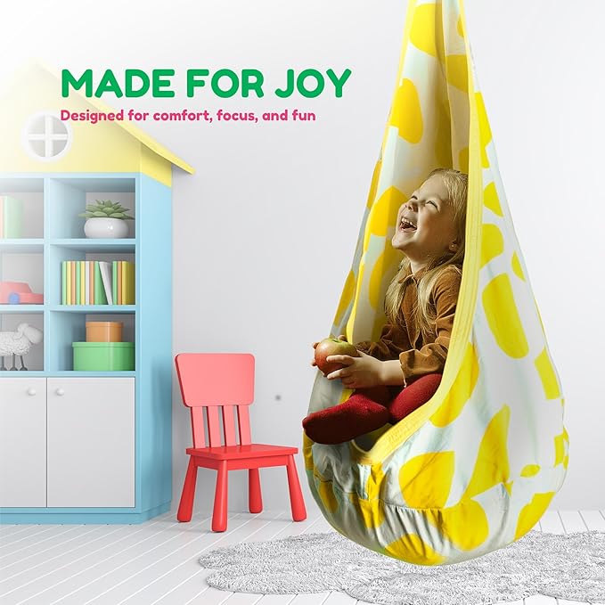 Calming Sensory Swing — Indoor Sensory Hammock for Kids & Adults, Supports up to 170 lb (77 kg), Double-Layer Canvas Fabric, Hanging Hardware Included, White-Yellow