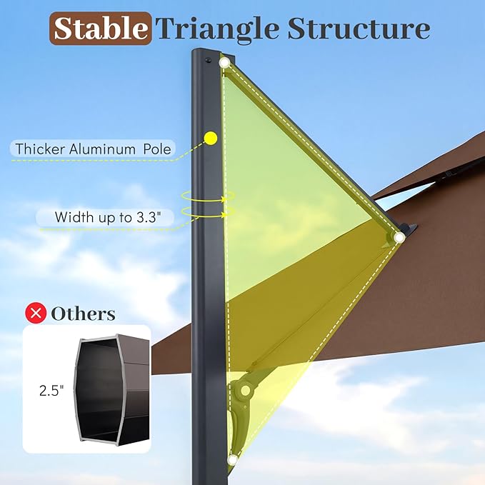 Tangkula 10 FT Patio Cantilever Umbrella, Large Square Offset Hanging Umbrella w/ 360° Rotation, 8 Sturdy Ribs, Air Vent & Cross Base, Heavy-Duty Outdoor Sun Shade for Backyard Pool Garden Deck, Tan