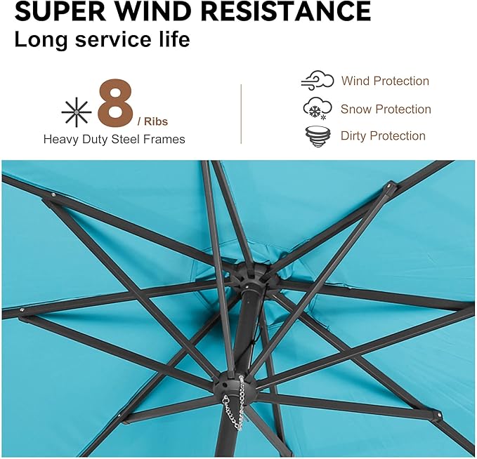 10ft Outdoor Patio Umbrella - Table Umbrella Waterproof UV Protection, Sombrillas de Patio with Push Button Tilt, Sun Umbrella for Pool, Porch, Garden, Deck, Backyard (Aqua Blue)