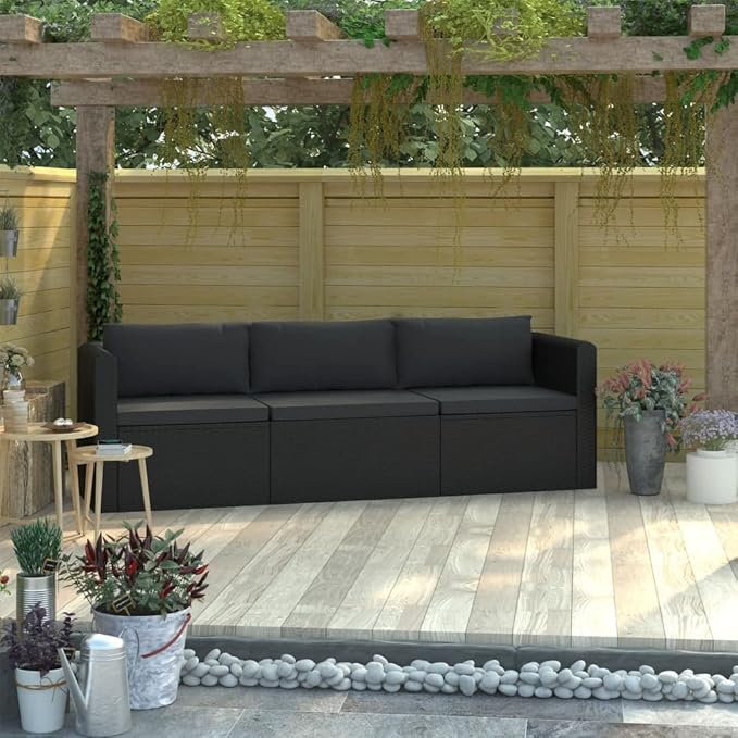 Patio Furniture Set,Outdoor Sectional Furniture Set,Outdoor Dining Set Sectional Sofa Patio Conversation Set,3 Piece Patio Sofa Set with Cushions Poly Rattan Black