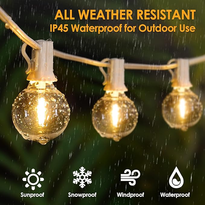 Mlambert 150Ft(3x50Ft) Outdoor String Lights, Connectable G40 Globe Patio Lights Connectable with 75+6 LED Plastic Bulbs for Outside Backyard Wedding-White Wire