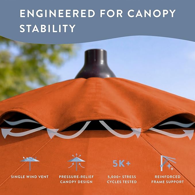 California Umbrella 12-Year Protection 9-Ft Outdoor Patio Umbrella, Sunbrella Fade-Resistant Fabric, Auto-Tilt, Heavy Duty Aluminum Frame, 8 Reinforced Ribs for Pool or Deck, Bronze Pole, Tuscan