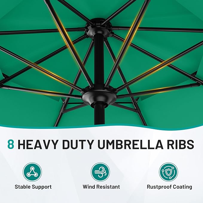 AreShark 10ft 2 Tiers Patio Umbrella - Outdoor Umbrella Waterproof UV Protection, Market Table Umbrella w/Push Button Tilt&Crank for Pool, Porch, Garden(Turquoise)