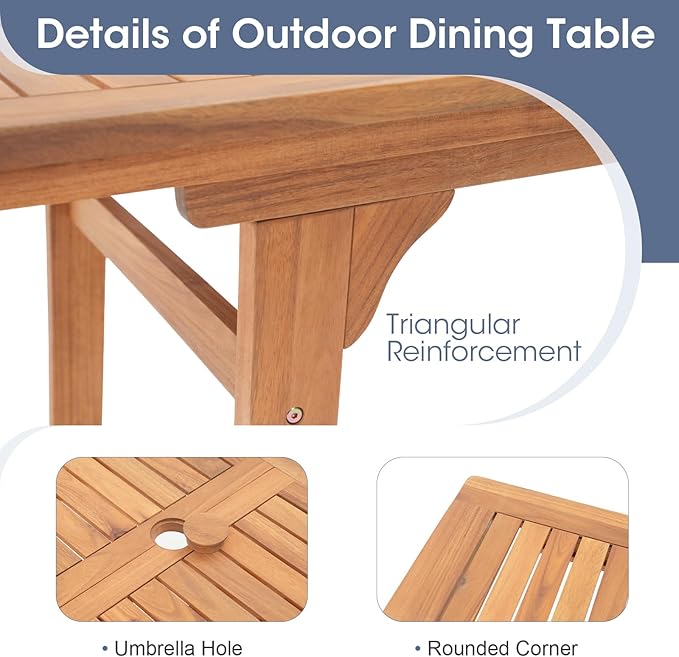 OC Orange-Casual Patio Furniture Set, Acacia Wood Patio Dining Set for 6-8, Outdoor Expandable Table and Chairs Set with Umbrella Hole and Breathable Textilene Fabric for Garden (Black, 7 Pieces)