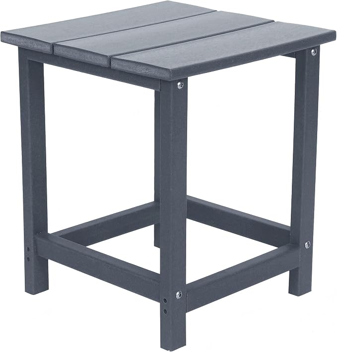 AMILY HDPE Outdoor Square Side Table, All Weather Patio End Table for Adirondack Chair, Heavy Duty Garden Poolside Balcony Table, Easy Assembly (Grey)