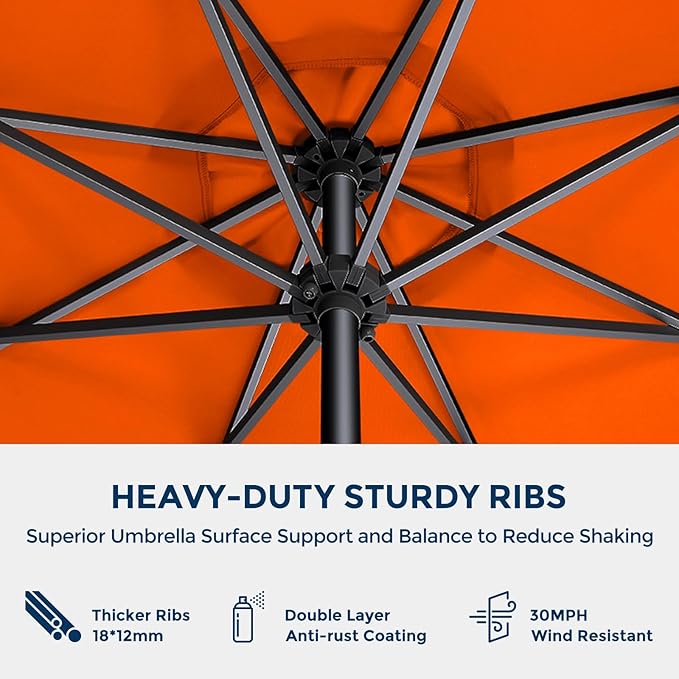 HOMSHADE 9ft Outdoor Patio Umbrella - Market Table Pool Deck Umbrella UPF50+ UV Protection with Push Button Tilt, Crank and 8 Sturdy Ribs (Neon Orange, No base)