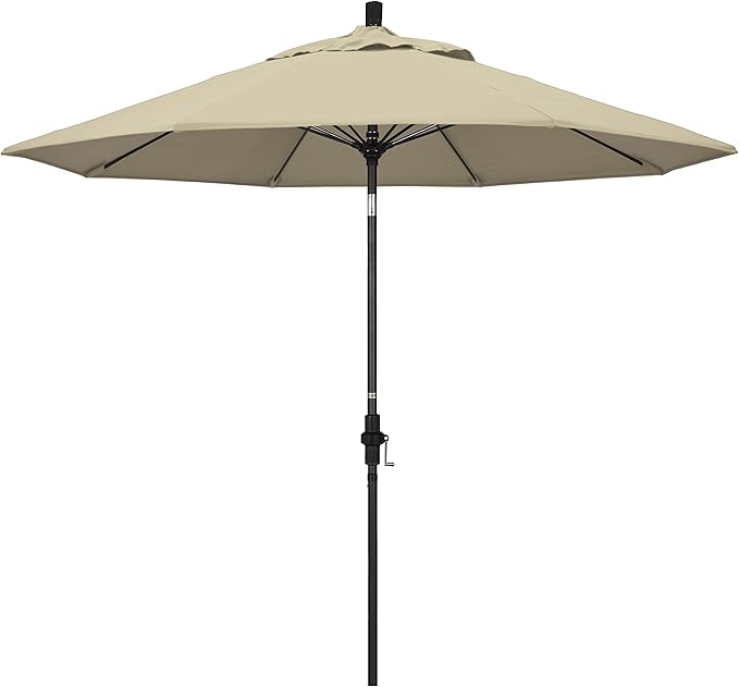 California Umbrella 9' Round Crank Lift, Collar Tilt, Aluminum Pole, Fiberglass Rib Patio Umbrella,