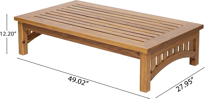 Merax 49" Mid-Century Modern Acacia Wood Slatted Outdoor Coffee Table, Patio Coffee Table with Drainage Slats for Poolside, Deck, Backyard