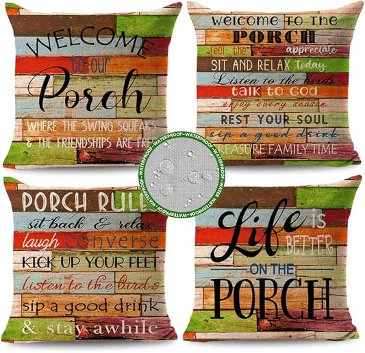 JOJOGOGO Outdoor Porch Pillow Covers 18x18 Waterproof Set of 4 Outdoor Patio Throw Pillows Front & Back Porch Decor for Patio Furniture Porch Swing Garden Hammock Chair