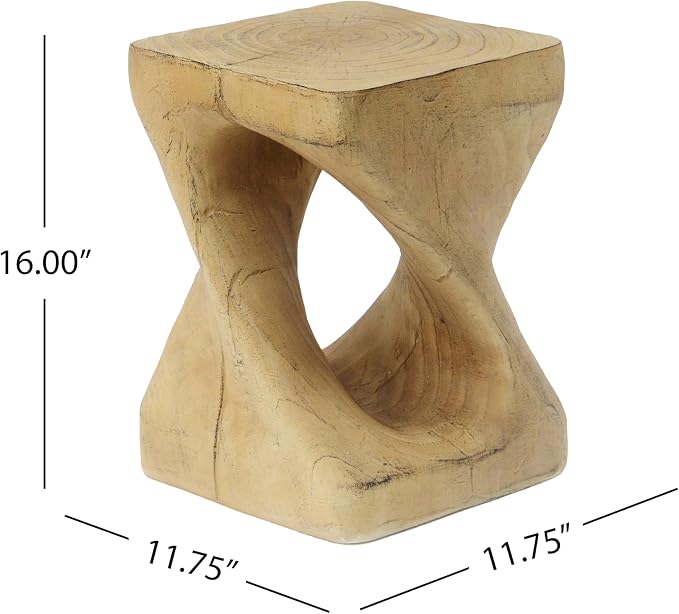 Faux Concrete Side Table Outdoor Faux Stone End Table, Round Outdoor Accent Tables, Garden Stool Plant Stand for Porch, Backyard, Natural, 11.75" x 11.75" x 16"