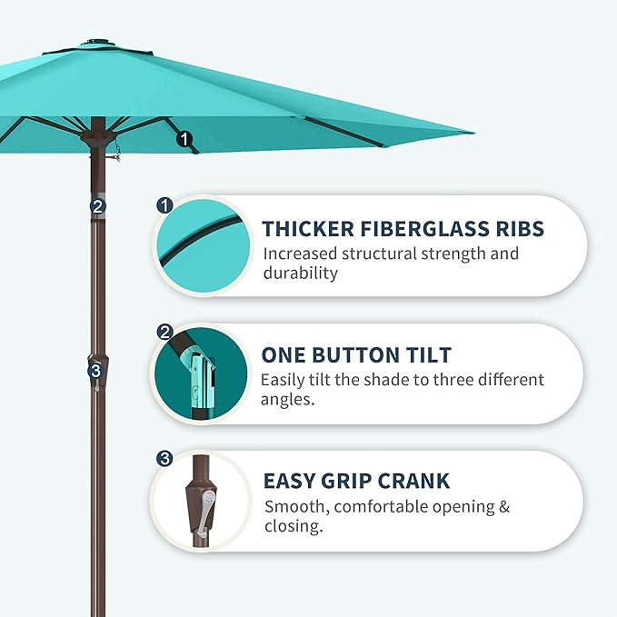 PatioKingdom 11FT Patio Umbrella,Outdoor Umbrella with Push Button Tilt and Crank,Market Table Umbrella with 8 Sturdy Fiberglass Ribs UV Protection