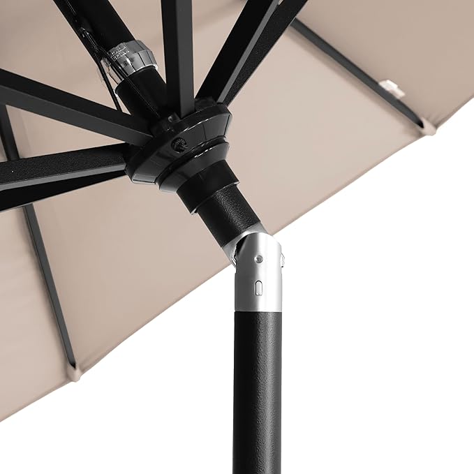 California Umbrella 12-Year-Non-Fading, 9Ft Premium Sunbrella Patio Umbrella, Hand-Crank, Button-Tilt, Black Frame, Taupe Fabric