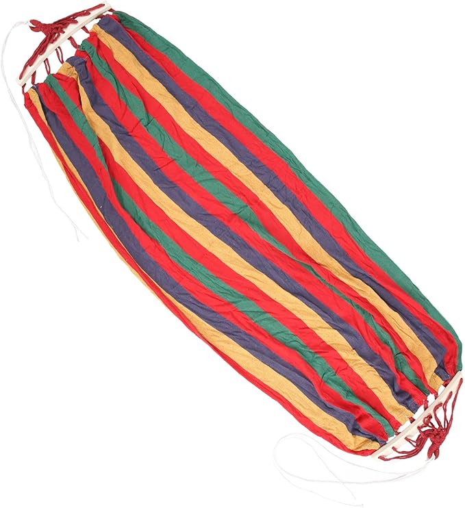Camping Hammock Lightweight Portable Canvas, 86.6x31.5 Inch, Blue with Color Stripe - Hardwood Spreader Bar, Easy Setup, Ideal for Outdoor Travel and Hiking (Red)