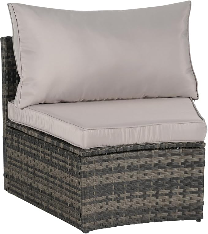 KEIKI Outdoor Patio Furniture 7-Piece Half-Moon Curved Sectional Sofa Set, All-Weather Wicker Patio Conversation Set with Round Coffee Table and 2 Storage Armrests for Poolside Backyard, Light Gray