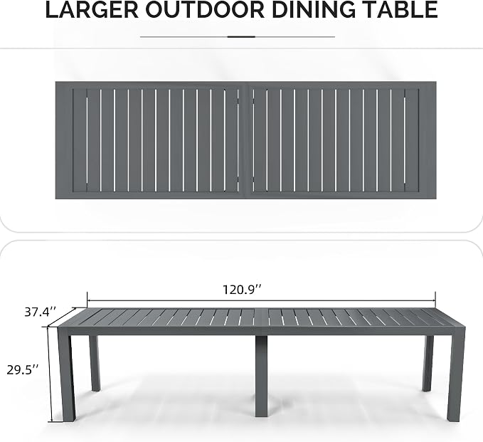 PURPLE LEAF Outdoor Dining Table 121" X 37" Slatted Tabletop Large Aluminum Rectangular Patio Dining Table for 10, Weather-Resistant Patio Table for Backyard Garden Lawn Porch Deck