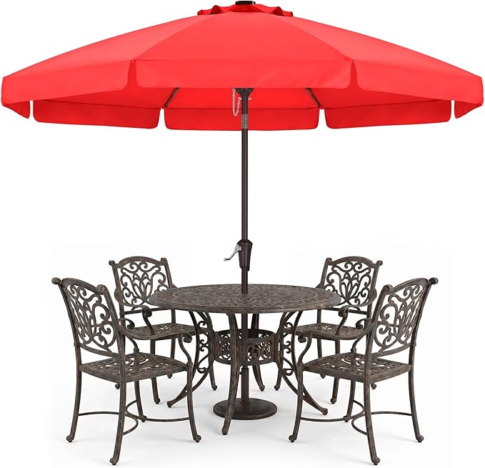 ABCCANOPY 10ft Scalloped Patio Umbrella, Outdoor Table Umbrella with Tilt and Crank, Fiberglass Ribs Deck Umbrella for Patio, Pool, Garden, Picnic (Bright Red)