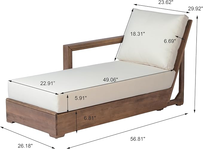 Christopher Knight Home L-Shaped Outdoor Patio Sectional Sofa Set, 3-Seater Acacia Wood Floor Seating Patio Couch with Cushions, Modular Outdoor Patio Furniture for Backyard Porch Deck, Beige+Brown