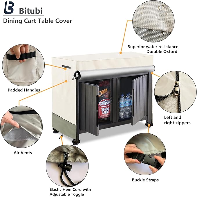 Bitubi Prep Table Cover with Split Zipper for 52 Inch Keter Unity XL Portable Outdoor Table, Heavy Duty Waterproof Fabric, Compatible with 52 Inch Kitchen Island Table, Beige