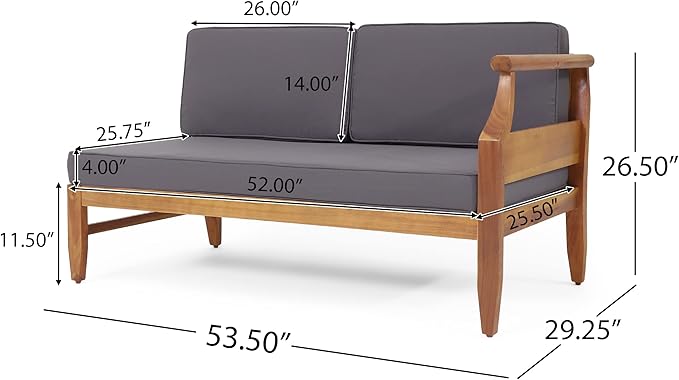 Aston Outdoor 5 Seater Sectional Chat Set with Cushions - Acacia Wood - Teak/Dark Gray