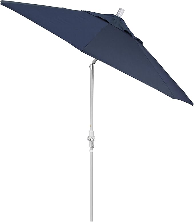 California Umbrella 9' Round Crank Lift, Collar Tilt, Aluminum Pole, Fiberglass Rib Patio Umbrella, White Finish