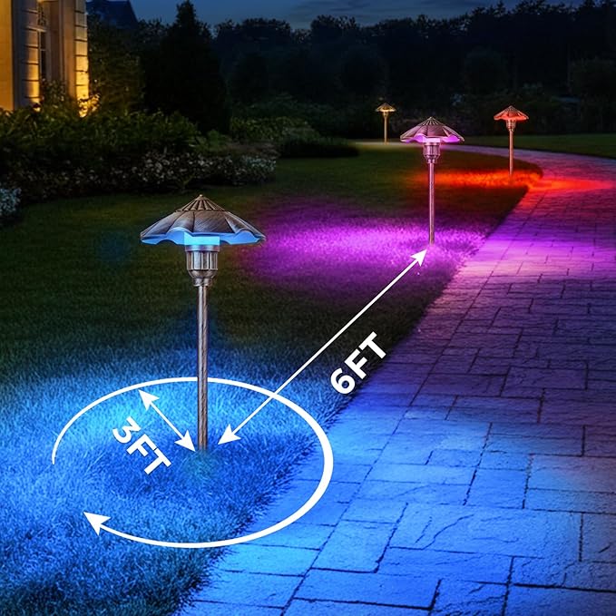RGBW Color Changing Landscape Lights, IP65 Waterproof Low Voltage Landscape Lighting, Cast-Aluminum LED Spotlight Outdoor for Walkway Path Yard Garden Patio Lawn, 2 Pack