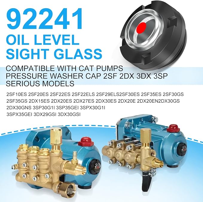 92241 Oil Level Sight Glass W/Gasket Bubble Style for Cat Pump Pressure Washer with Red Dot Indicator, Clear Window for Easy Oil Level Check