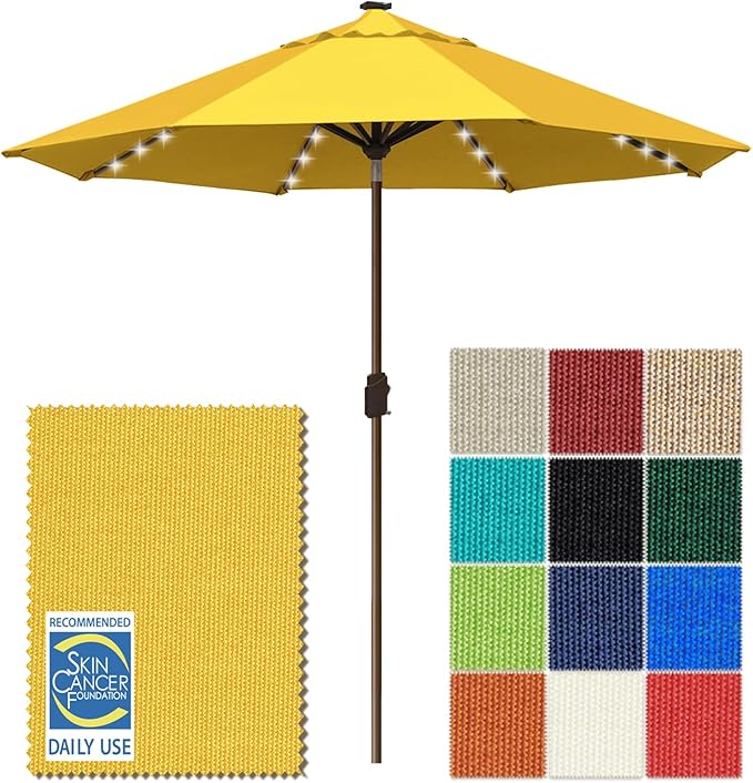 EliteShade USA 10-Year-Non-Fading 10ft Market Patio Umbrella, Commercial Grade Table Sun Umbrella with 80 Solar LED Lights, Crank Open, Windproof & UPF 50+ UV Protection for Garden, Deck, Pool, Backyard, Sunflower Yellow