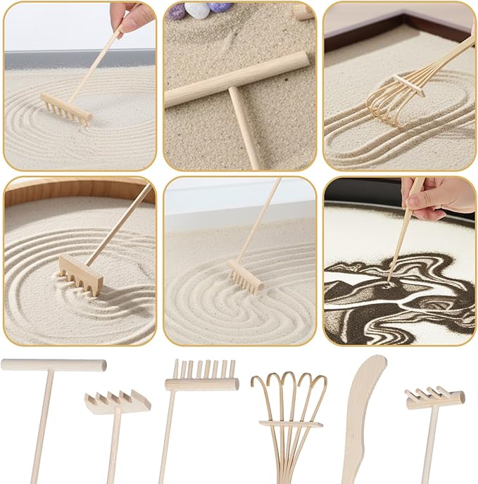 6 Pcs Mini Rake for Gardening, Mini Zen Garden Rake Tool, Desktop Sand Rock Push, Zen Garden Accessories for Home, Office, Desk, Gardens Decoration