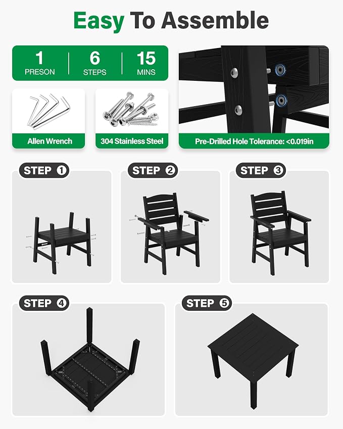 YEFU HIPS Patio Dining Set for 8 : Modern Outdoor Table and Chairs Easy Clean Outdoor Dining Set - 12-Piece Waterproof All-Weather Easy Assembly Furniture for Backyard Garden Deck（Black）