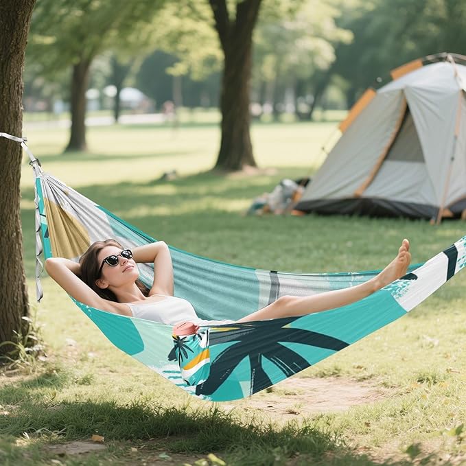 Palm Trees Green Summer Outdoor Hammocks with Tree Straps Fabric Hammock for Indoor Outdoor Patio