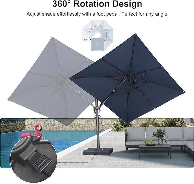 PURPLE LEAF 8' X 10' Left-right Tilting Patio Outdoor Umbrella Offset Swivel Cantilever Heavy Duty Rectangle Aluminu Umbrella with UV Resistant for Deck Pool Patio Backyard, Ocean Slate