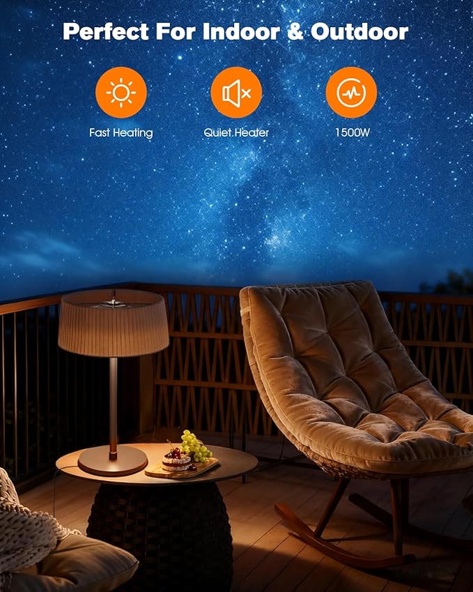 Electric Outdoor Heater for Patio, 1500W Infrared Heater for Indoor & Outdoor, IP55 Waterproof, Fast Heating, Tip-Over Protection, Perfect for Garden, Balcony, Garage (brown, tabletop)