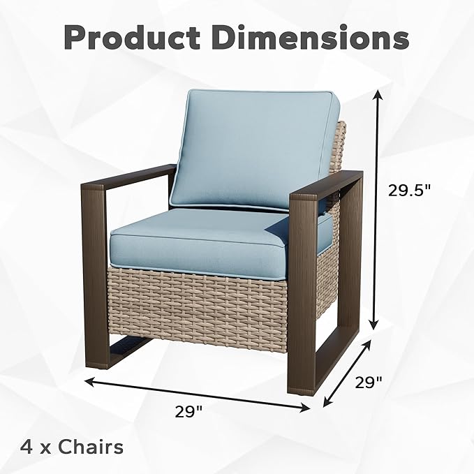 Joyside Outdoor Patio Chairs Set, 4 Pieces Wicker Rattan Chairs with Metal Wide Armrest, Thick Cushions and Deep Seating for Garden, Backyard, Porch, Deck