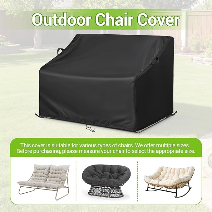 Kasla Patio Double Chair Cover, Waterproof Heavy Duty Cover for Outdoor Loveseat & Glinder Bench & Papasan Rocking Chair & Outdoor Couch & Outside Sofa (Black, 80"L×38"W×35"H)
