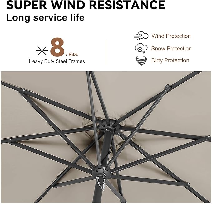 11FT Outdoor Patio Umbrella - Table Umbrella Waterproof UV Protection, Sombrillas de Patio with Push Button Tilt, Sun Umbrella for Pool, Porch, Garden, Deck, Backyard (Taupe)