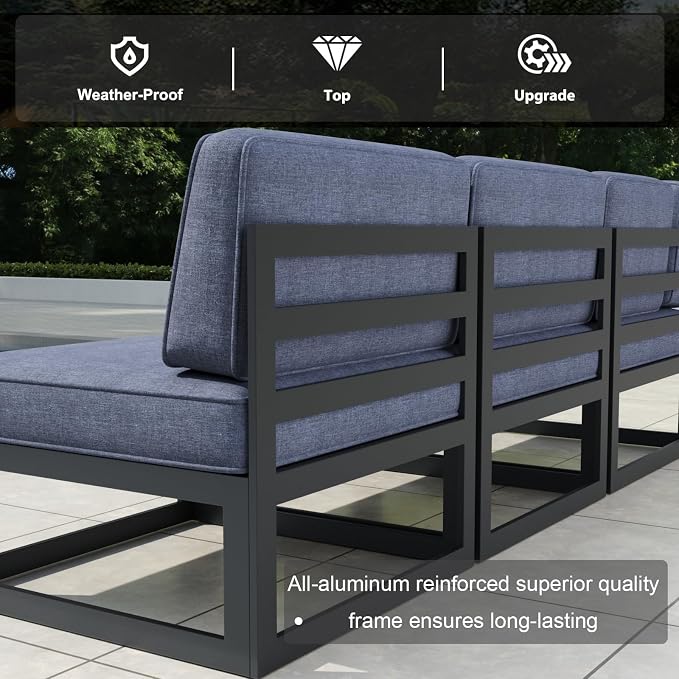 7 Pieces Aluminum Patio Furniture Set with Propane Gas 44" Fire Pit Table, Metal Outdoor Conversation Sofa Set with Seating Cushions