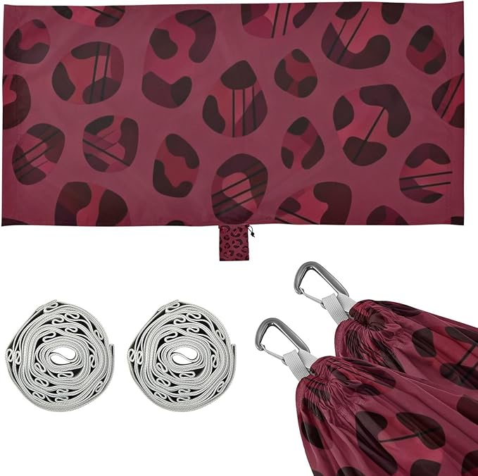 Wine Leopard Outdoor Hammocks with Tree Straps Fabric Hammock for Camping & Hiking Essential