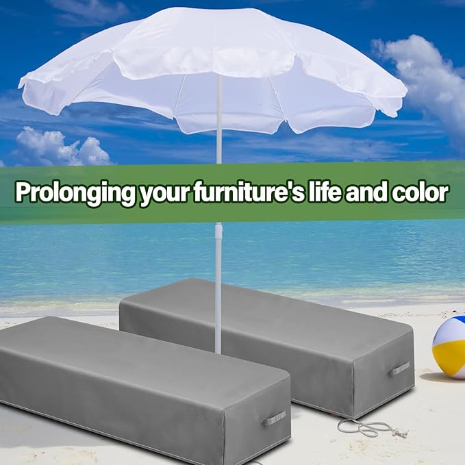 Tingjoo 4 Pcs Patio Chaise Lounge Cover Waterproof Outdoor Lounge Chair Cover 30" D x 83" W x 12" H UV Resistant with Handle Strap for Furniture Protection (Gray)