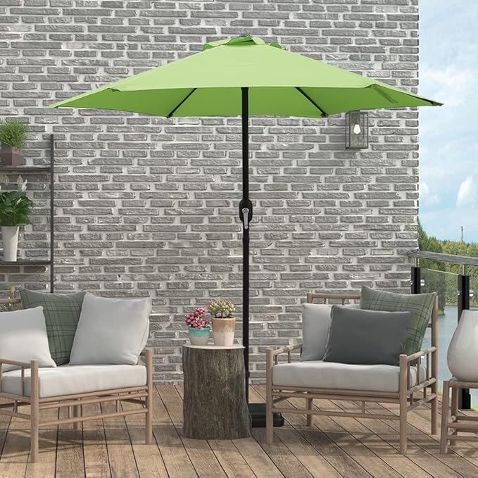 7.5 Feet Outdoor Umbrella with Crank Weather Resistant Umbrella Durable 6 Sturdy Steel Ribs Market Outdoor Table Umbrella Green