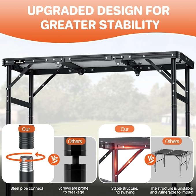 FUNYKICH 3ft Camping Folding Table with 3 Height(35.4'' Lx15.7'' W), Max Height 29.4'' Portable Small Outdoor Tables, Lightweight Beach Table with Carry Handle for Camping, Backyard, Picnic, Handcraft