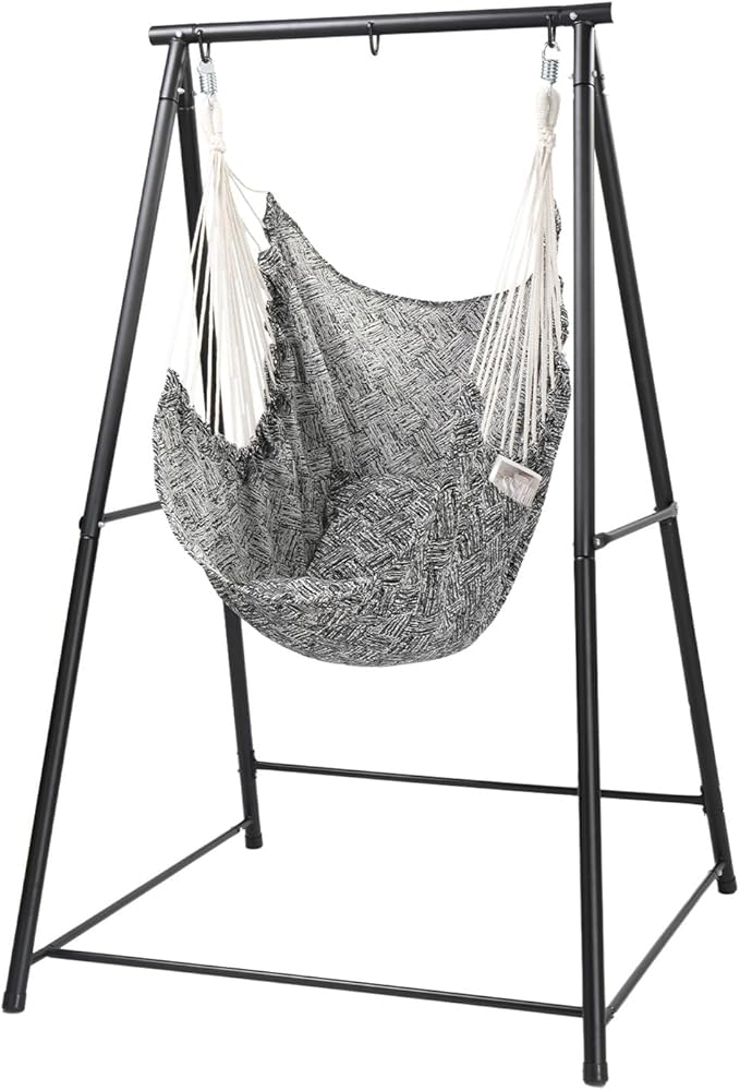 Hammock Chair Stand with Swing Chair, Heavy Duty Freestanding Hanging Chairs with Stand, Outdoor Hammocks Bed for Outside Backyard, Camping, Garden, Yard, Patio, 660 lbs Weight Capacity (Black)