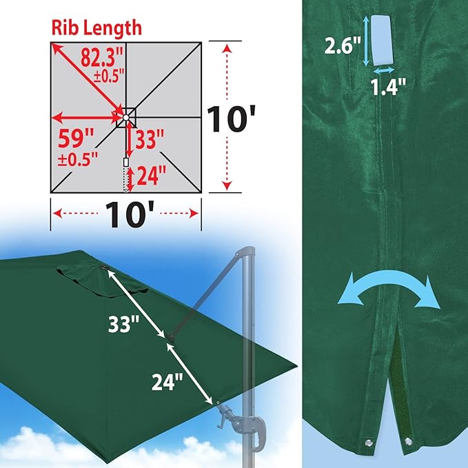 BenefitUSA Outdoor Canopy Top Cover Only Replacement Canopy for 10'x10' ROME Cantilever Patio Umbrella (Canopy Only)