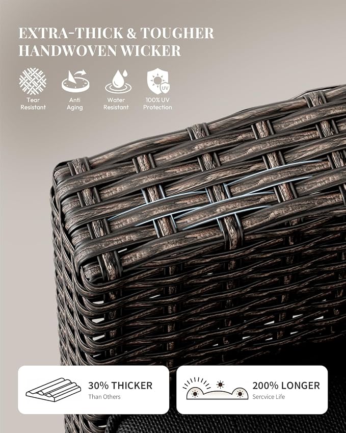 WWR Patio Furniture Set-30% Thicker Wicker-Luxury 1 Piece PatioWicker Outdoor Patio Conversation Set with Extra Wide & Thick Cushions, Rattan Outdoor Furniture Set Loveseat for Backyard, Porch & Deck