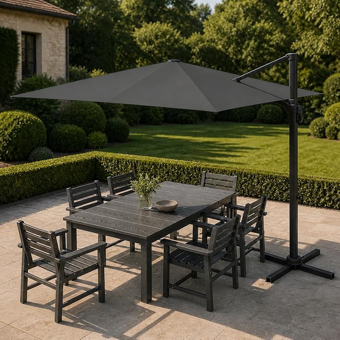 Kingdura 10x10 FT Cantilever Patio Umbrella with Base Included, Large Square Aluminum Offset Outdoor Pool Umbrella, 360° Rotation & 4-Position Tilt, UV Protection for Deck Backyard (Grey)