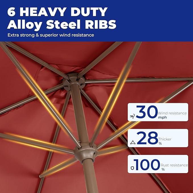 BRIOPAWS 6.5X10 FT Rectangular Patio Umbrella with Base Included | Rectangle Outdoor Umbrellas | 6 Sturdy Steel Ribs | Push Button Tilt & Crank | Heavy Duty for Garden Lawn Deck Backyard Pool |